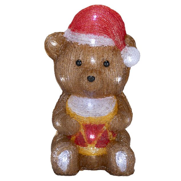 Ours de No&euml;l avec tambour lumineux 25LED acrylique marron H30cm