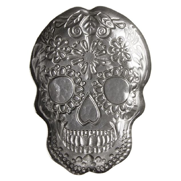 Plat t&ecirc;te de mort Halloween en verre