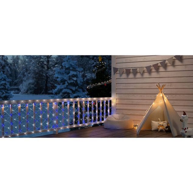 Filet lumineux 100LED bleu et blanc 120x120cm