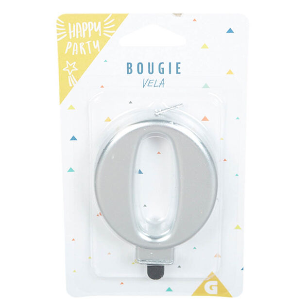 Bougie anniversaire chiffre 0 mat argent&eacute;