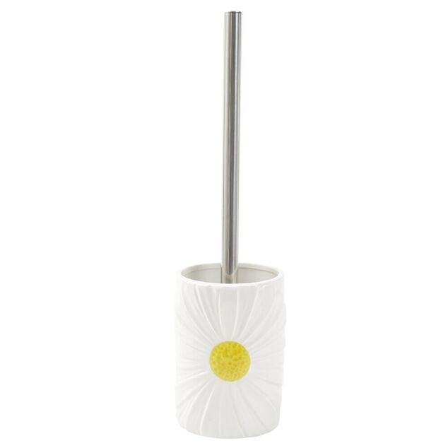 Brosse WC socle forme marguerite dolomite blanc et jaune &Oslash;9xH13cm