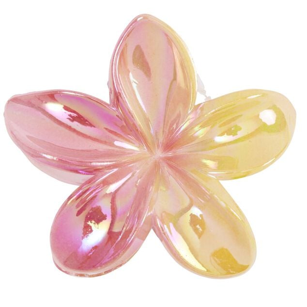 Pince cheveux fleur de tiar&eacute; rose et jaune L10cm