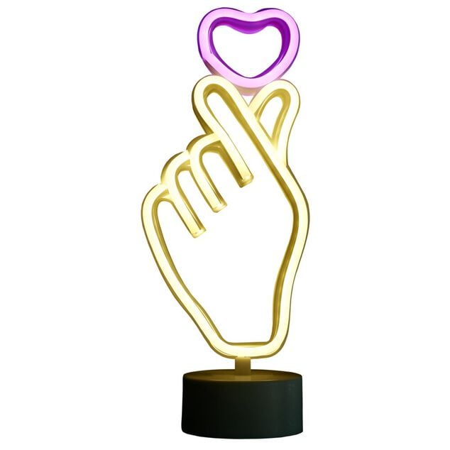 N&eacute;on LED &agrave; poser forme main avec coeur 17x23,5cm