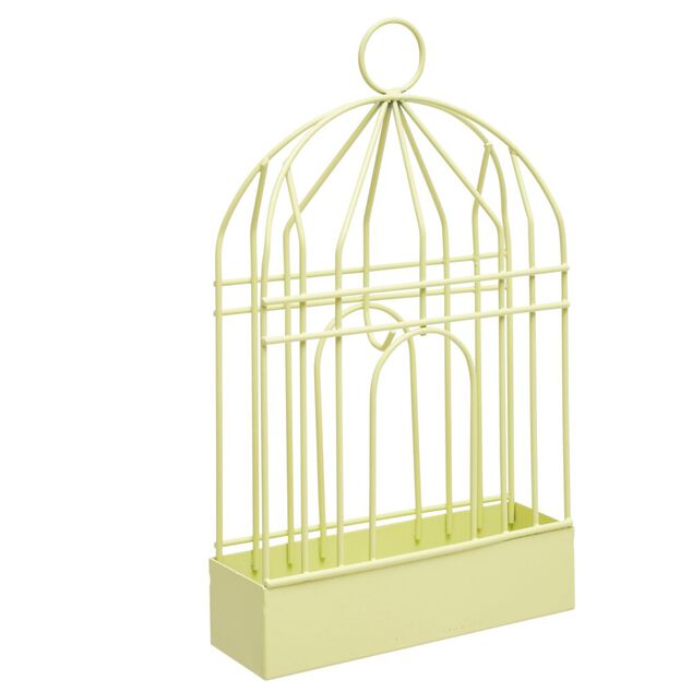 Support cage d&eacute;co m&eacute;tal jaune pour spirale encens anti-moustique 15x5xH20cm