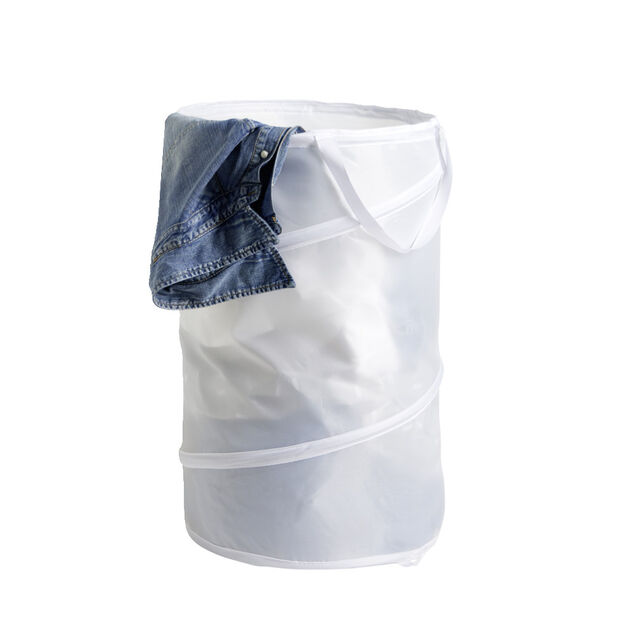 Panier &agrave; linge pliable blanc &Oslash;37xH59cm