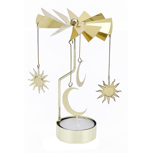 Bougeoir carrousel dor&eacute; &Oslash;8xH17cm