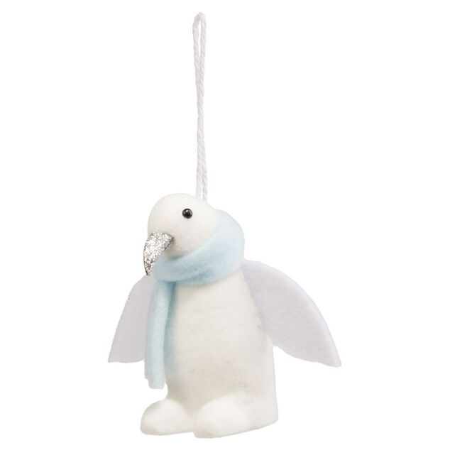 Pingouin à suspendre blanc et bleu bec pailleté H.8,5 cm