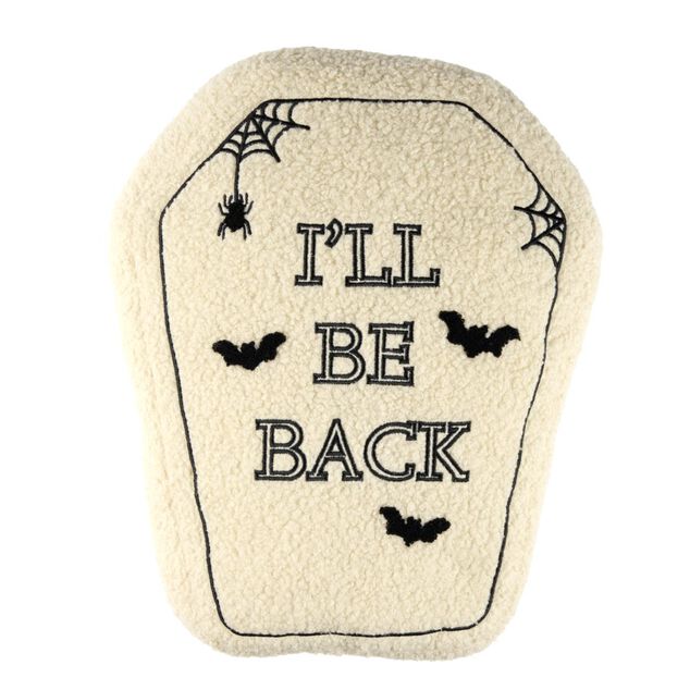 Coussin Halloween pierre tombale inscription polyester blanc 30x36cm