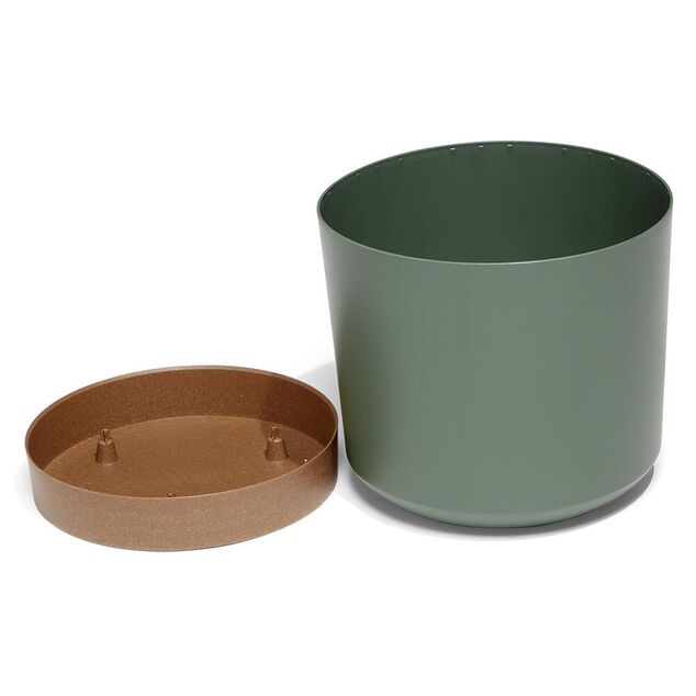 Pot de jardin Tubo plastique vert avec soucoupe marron &Oslash;39cm