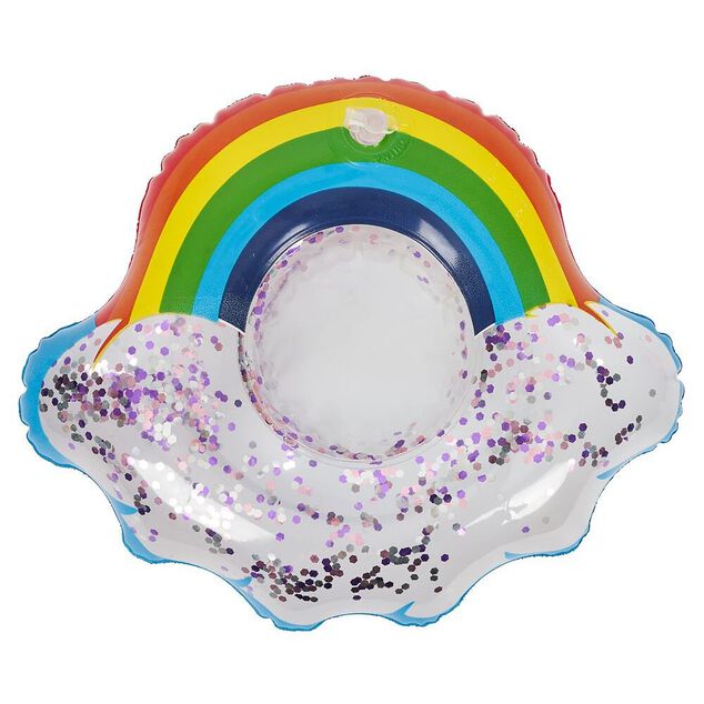 Porte verre gonflable arc-en-ciel &agrave; paillettes 20x20cm