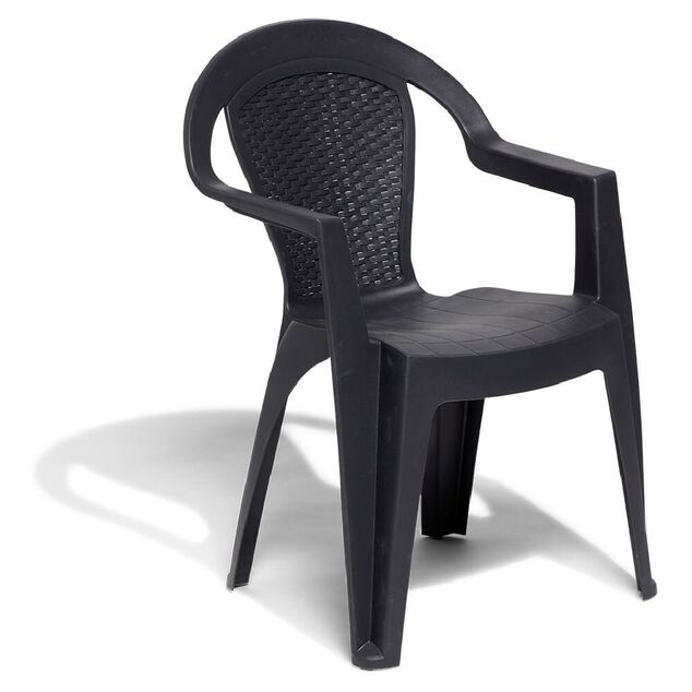 Fauteuil de jardin monobloc Viva plastique dossier tress&eacute; gris 53xP56xH80cm