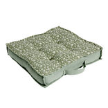 Coussin de sol carré vert sapin motif floral blanc 40x40cm