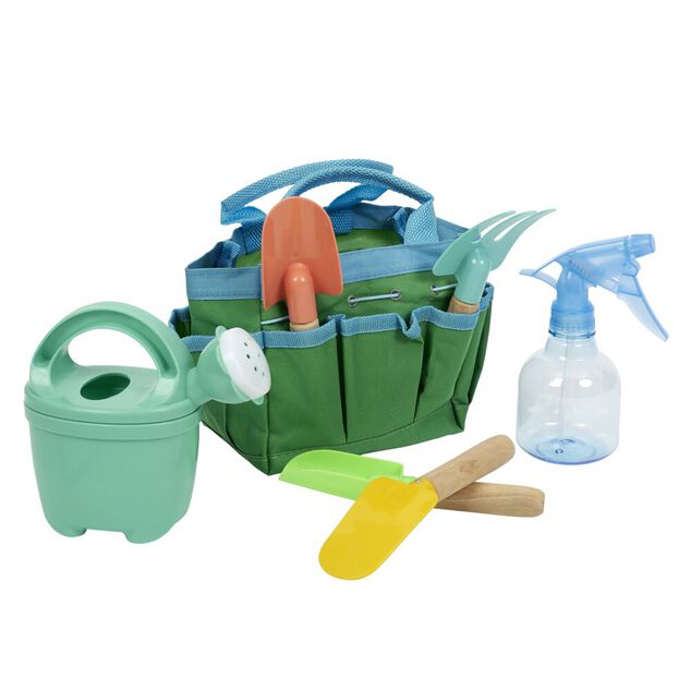 Sac de jardinage avec 6 outils pour enfant plastique et bois