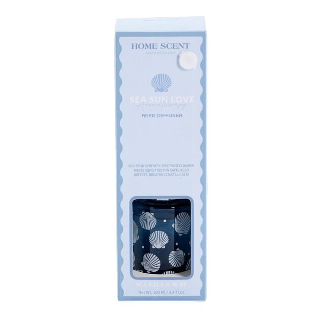 Diffuseur &agrave; b&acirc;tonnets 100ml motif bord de mer bleu &Oslash;2,5xH9,5cm (2 mod&egrave;les)