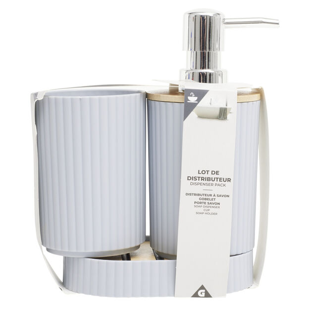 Distributeur savon avec gobelet et porte savon plastique 14x9xH20cm