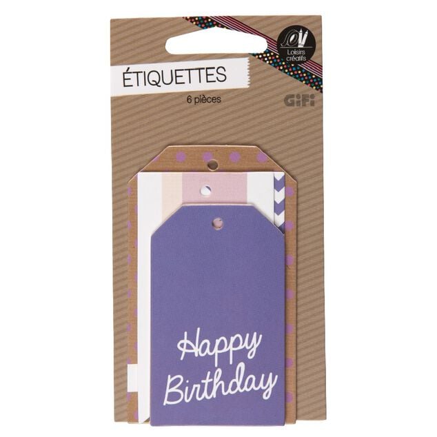 &Eacute;tiquette cadeau d&eacute;cor violet x6