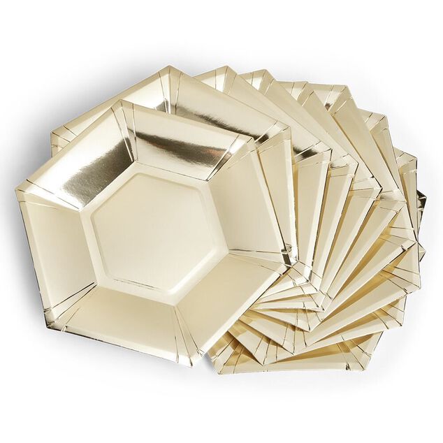 Plateau hexagonal carton doré métallisé Ø26cm x10
