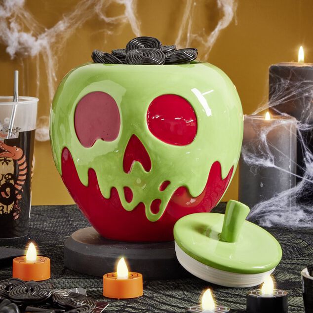 Bonbonni&egrave;re Halloween Disney Villains rouge et vert &Oslash;20xH22,5cm