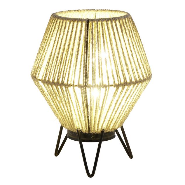 Lampe &agrave; poser corde naturelle pieds m&eacute;tal noir &Oslash;16xH20cm