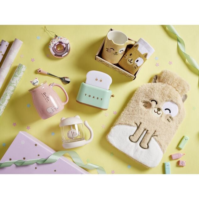 Tasse céramique motif chat kawaii avec couvercle bois et cuillère (3 modèles)