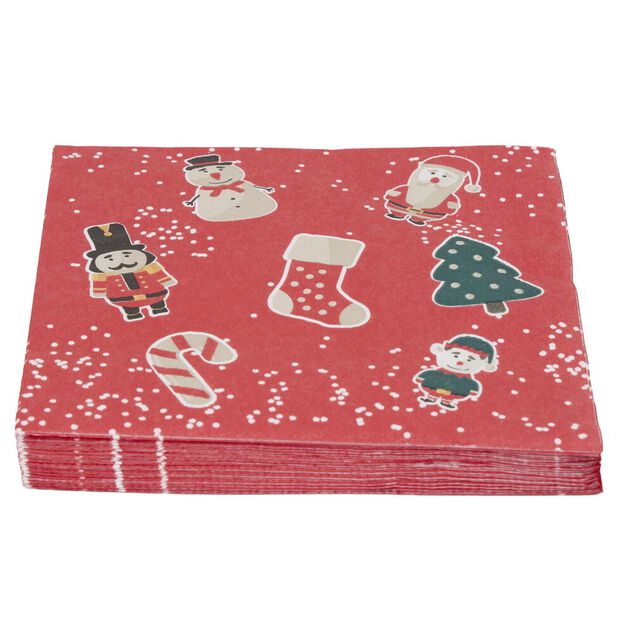 Serviette en papier 4 plis X20 pcs imprim&eacute; motifs de No&euml;l 33X33 cm rouge