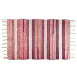 Tapis tress&eacute; &agrave; franges rayure beige et rouge 100% coton 40x60cm