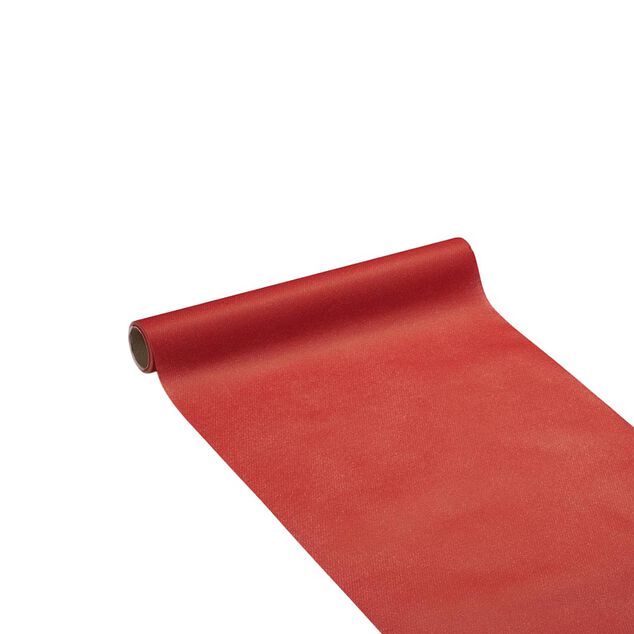 Chemin de table rouge effet tissu papier voie s&egrave;che 4,8 m