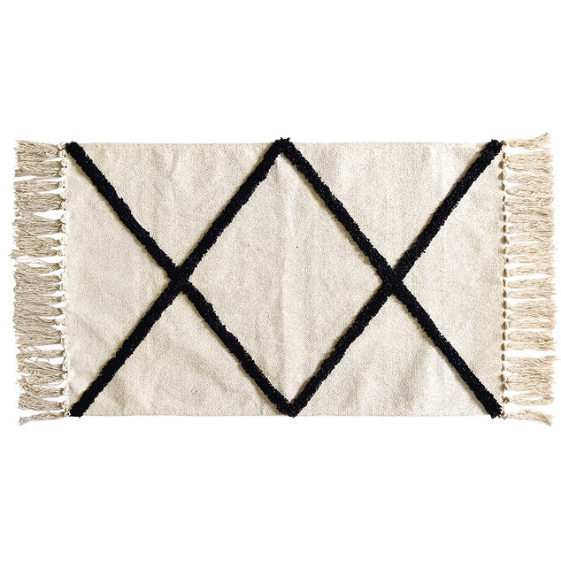 Tapis rectangulaire beige tufté noir 50x80cm
