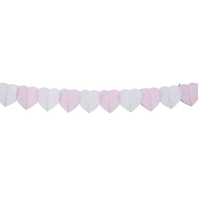 Guirlande coeur papier de soie rose et blanc 3m