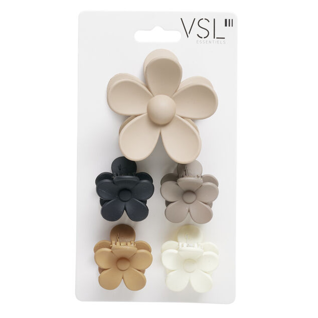 Pince à cheveux forme fleur x5 en plastique coloré (3 modèles)