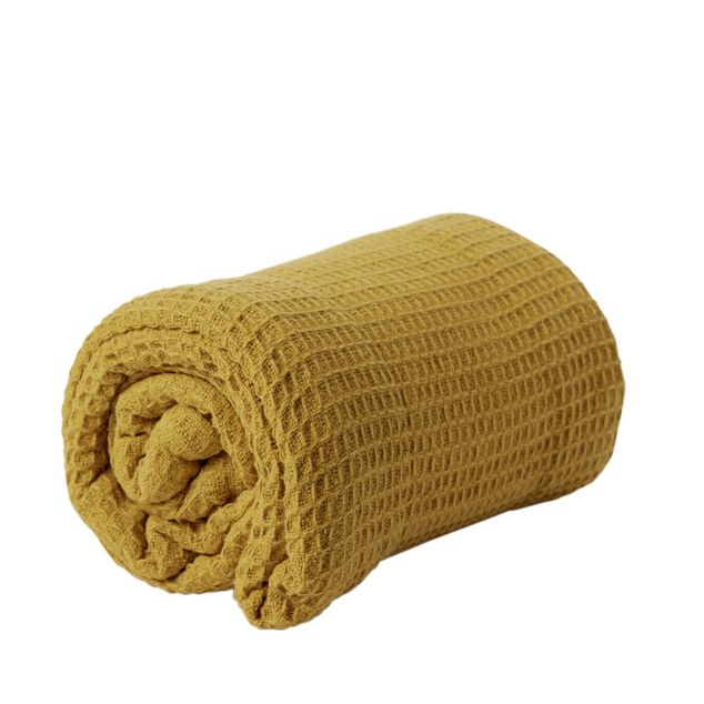 Plaid coton gaufr&eacute; 130x160cm jaune