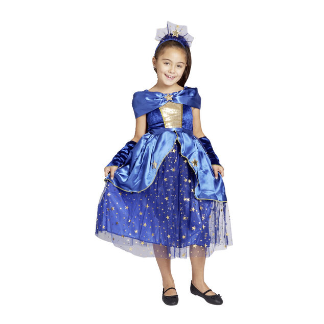 D&eacute;guisement fille 7/10 ans robe de magicienne bleue serre t&ecirc;te et gants