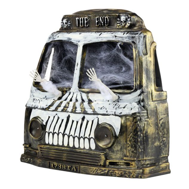 D&eacute;coration &agrave; poser Halloween voiture squelette son et lumi&egrave;re 34x12xH33cm