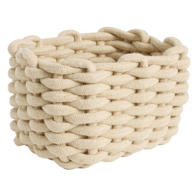 Pani&egrave;re salle de bain tissu tress&eacute; 20x15xH13cm (2 mod&egrave;les beige ou rose)