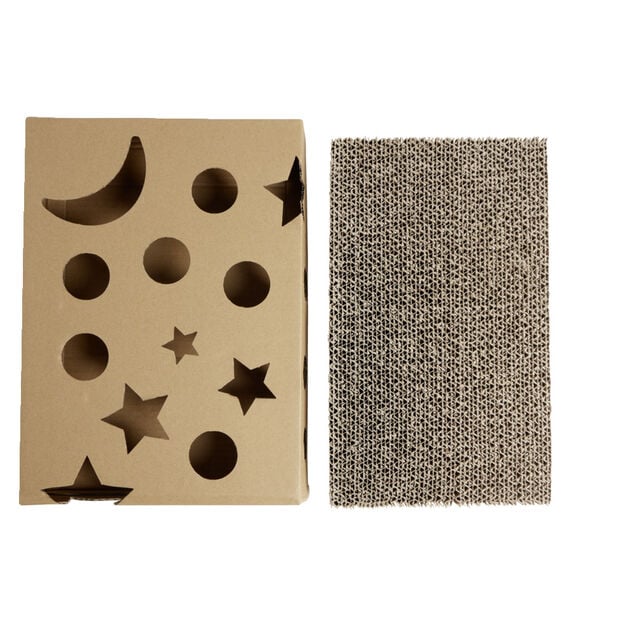 Griffoir pour chat avec balle grelot et herbe &agrave; chat 25x35cm