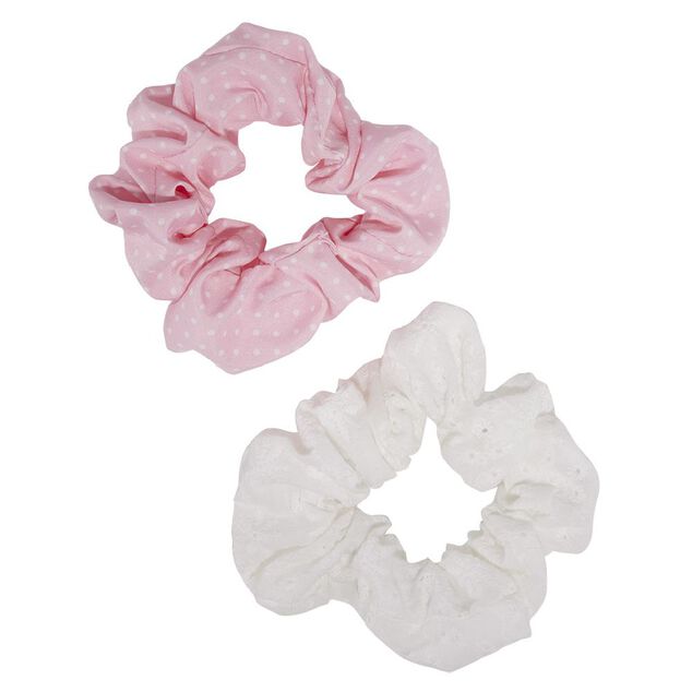 Chouchou motif pois rose et blanc &Oslash;10cm x2