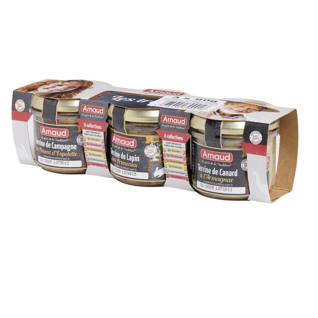 Terrine 3x90gr piment d'espelette + lapin + canard  origine France