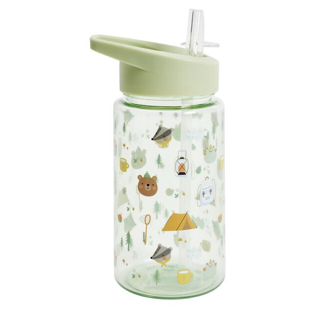 Gourde enfant 450ml plastique vert motifs for&ecirc;ts &Oslash;7xH16,5cm