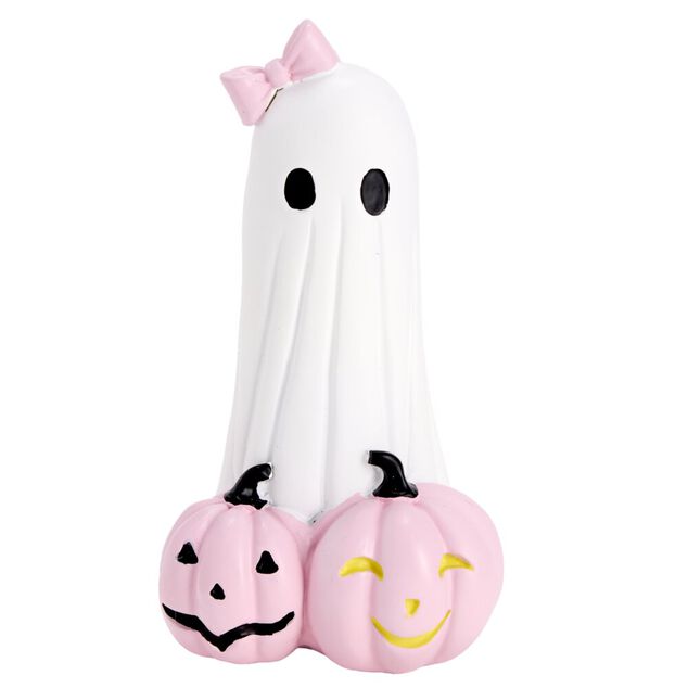 Fant&ocirc;me Halloween d&eacute;coratif r&eacute;sine blanc et rose pastel &Oslash;8x15cm (3 mod&egrave;les)