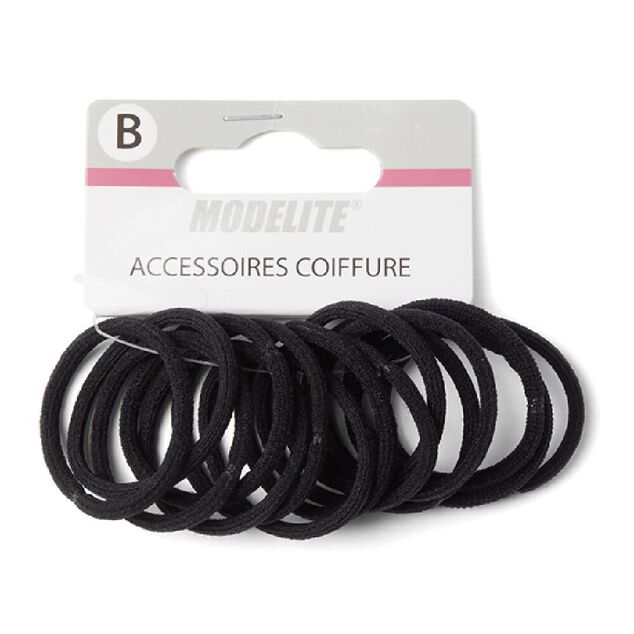 Lot de 15 &eacute;lastiques &agrave; cheveux basiques polyester noir