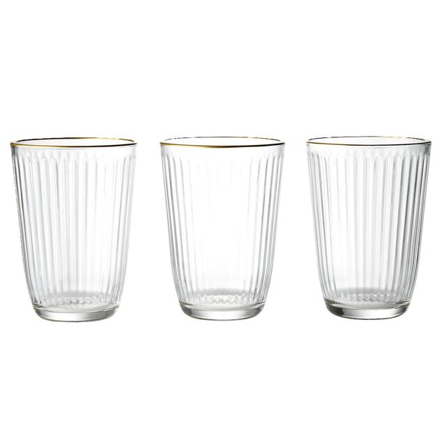 Verre haut strié bord doré 39,5cl Ø8,5cm H12cm