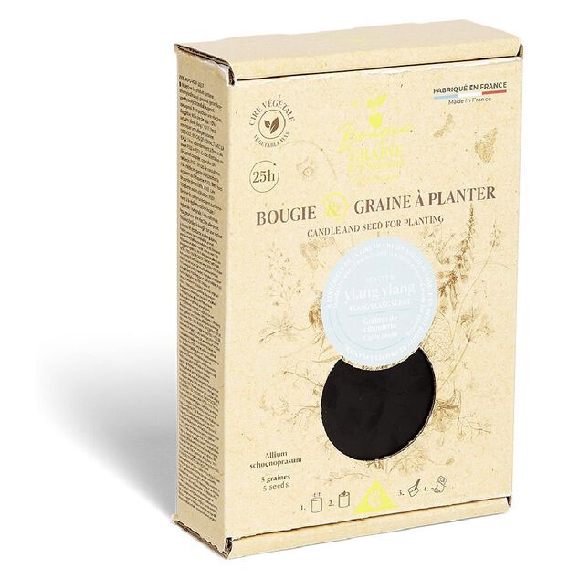 Bougie avec graine ciboulette &agrave; planter senteur ylang-ylang 25H