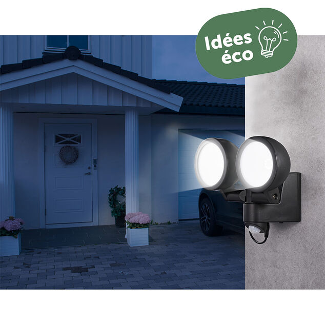 Projecteur LED solaire détecteur de mouvement 2 spots ronds