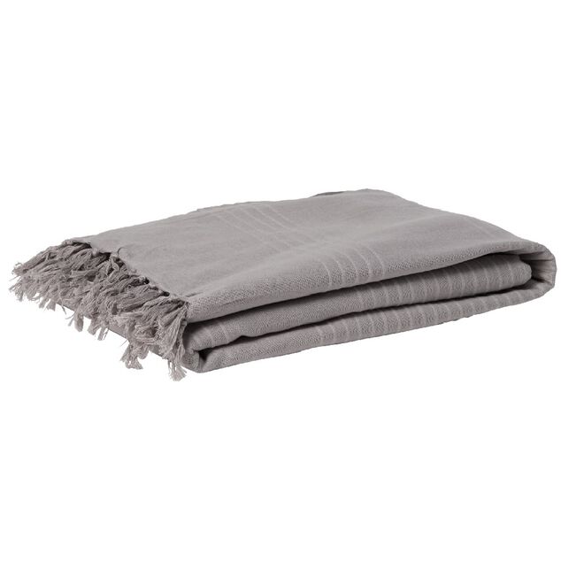 Jet&eacute; de canap&eacute; &agrave; franges uni gris