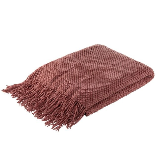 Plaid effet gaufr&eacute; avec franges 130x160cm (2 mod&egrave;les beige ou marron)