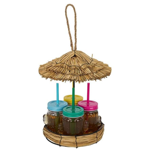 Lot de 4 gobelets &agrave; paille 260ml forme cactus dans d&eacute;cor estival