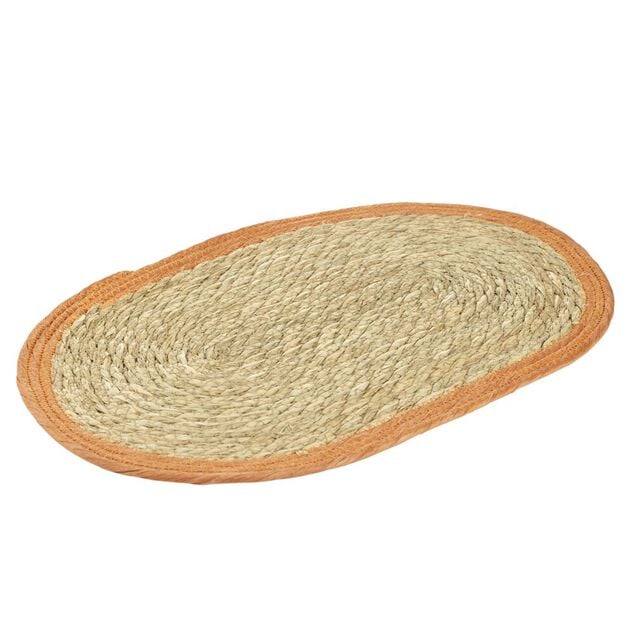 Set de table ovale jute naturel et bord orange 30x45cm