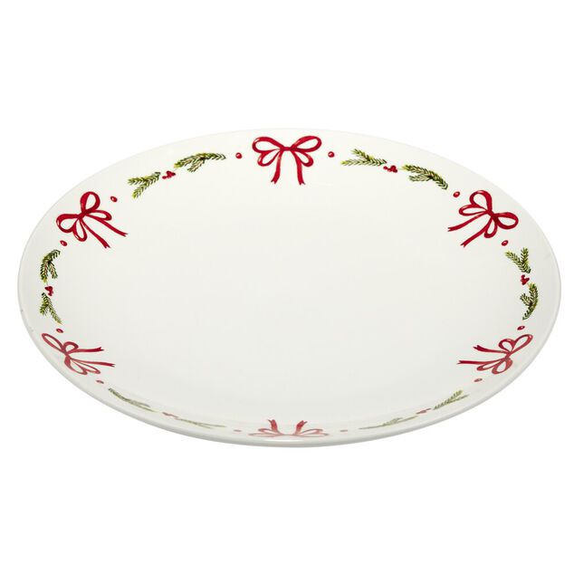 Assiette plate céramique blanche bord noeuds rouges Ø26,5cm