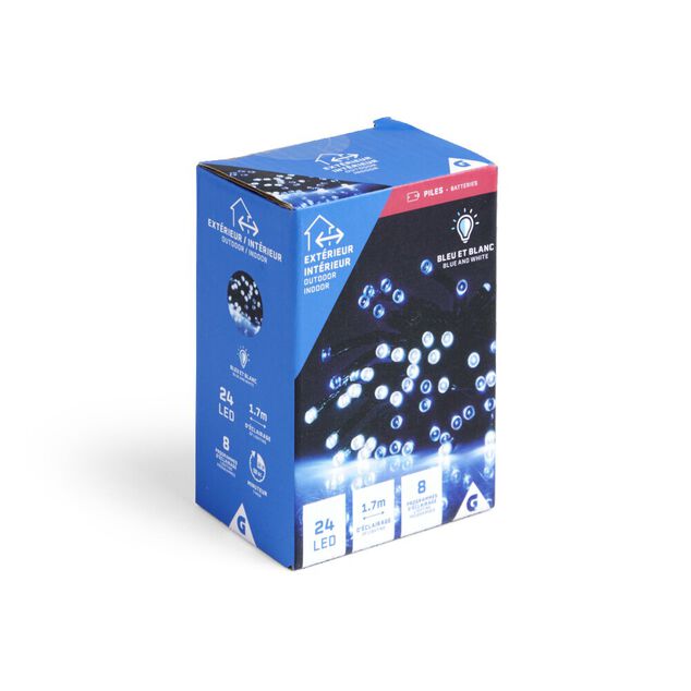 Guirlande lumineuse ext&eacute;rieure 24LED bleu et blanc 1,7m