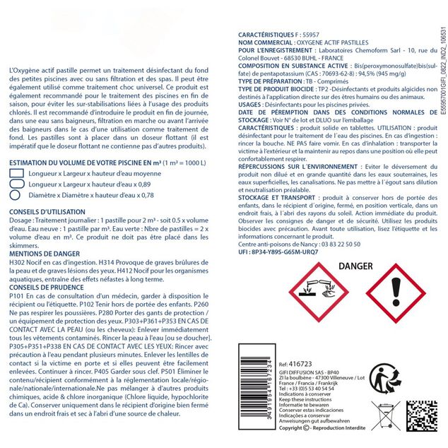 Oxyg&egrave;ne actif galets 20g Aquaway 1kg